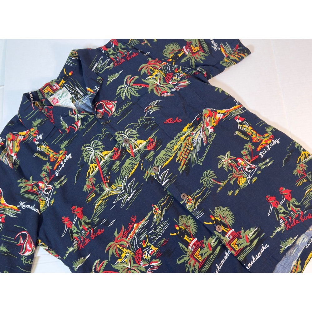 The‎ Hawaiian Original Mens Aloha Shirt Blue Hula Girls Tropical Scene Large